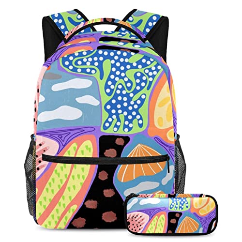 Sac à dos grande capacité Seaweed World noir et blanc avec poches pour étudiants