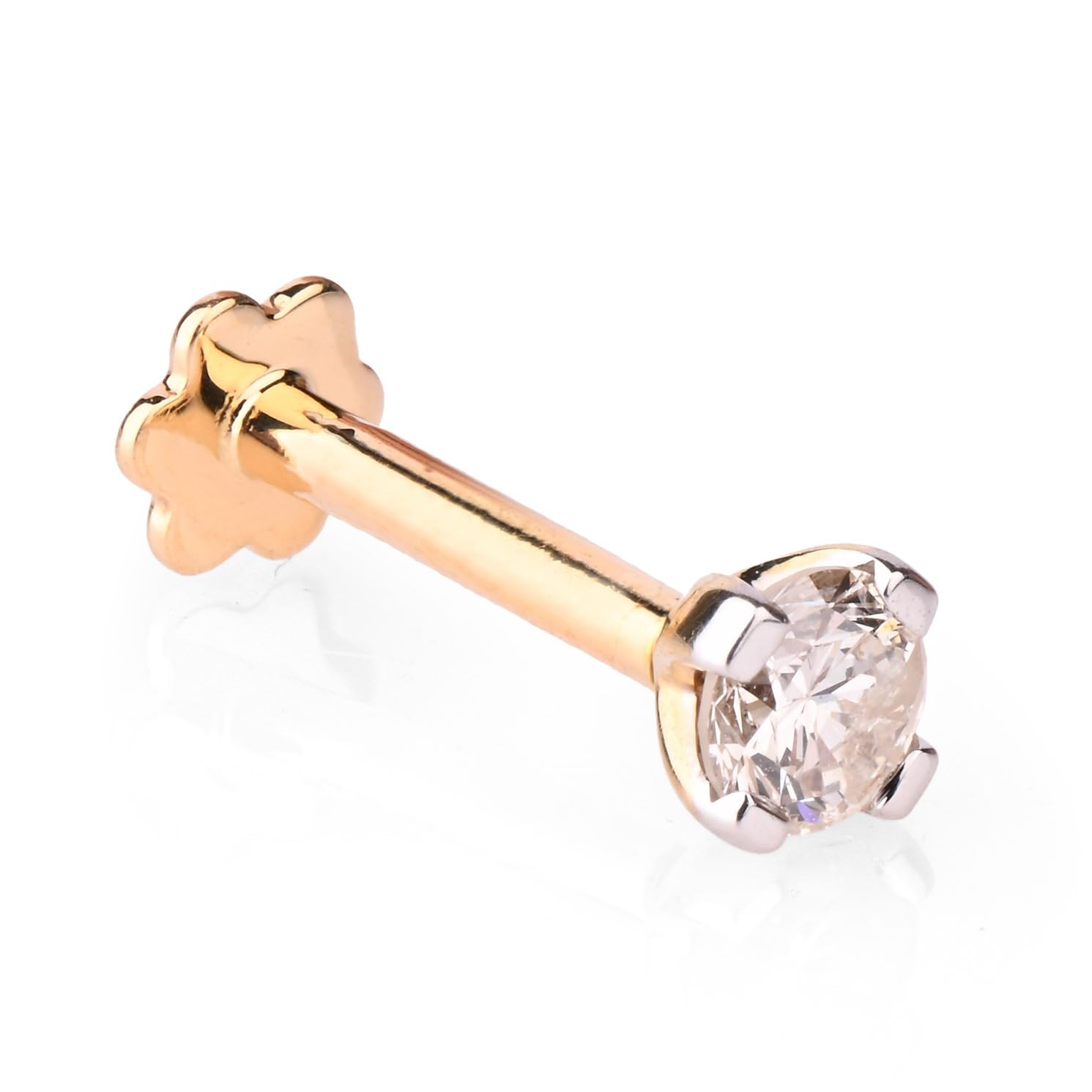 Real Diamond Nose Stud 14K Yellow Gold Nose Ring Internally Threaded 8 MM Screw Back HI Color