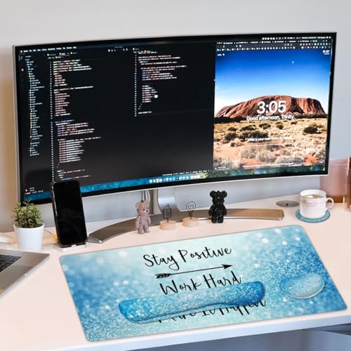 Image of 4-in-1 Large Gaming Mouse Pad, Keyboard Wrist Rest Pad & Wrist Support Mousepad Set, Extended Desk Pad Waterproof Desk Mat for Home Office Study Game - Stay Positive