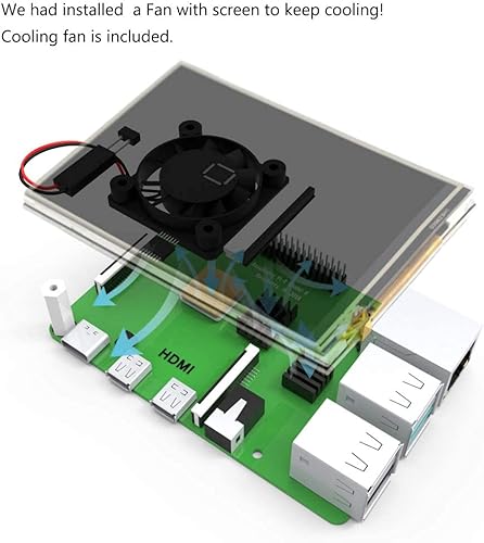 Miniatura 3 de para Raspberry Pi 4 TFT 3.5 pulgadas pantalla táctil con funda, mini ventilador de refrigeración y disipador de calor, resolución 480x320 60fps