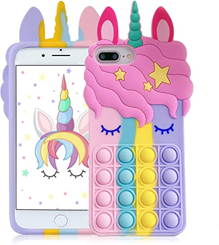 Kawaii Pop Bubbles Unicorn Phone Case for iPhone 6Plus/6SPlus/7Plus/8Plus with Blue Eyelashes Unicorn Fidget Toy Silica Gel Design for Girls iPhone (for iPhone 6 Plus/6S Plus/7 Plus/8 Plus 5.5")