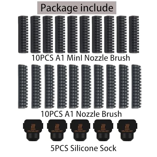 Image of 3D Printer Silicone Sock and Nozzle Brush for Bambu Lab A1, A1 Mini | 5PCS Silicone Sock, 10PCS A1 Nozzle Brush, 10PCS A1 MinI Nozzle Brush, High Temperature Silicone Heat Sleeve, Silicone Wiper