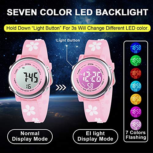 Kids Watch 3D Cartoon Toddler Wrist Digital Watch Waterproof 7 Color Lights with Alarm Stopwatch for 3-10 Year Boys Girls Little Child (Flower Pink)2