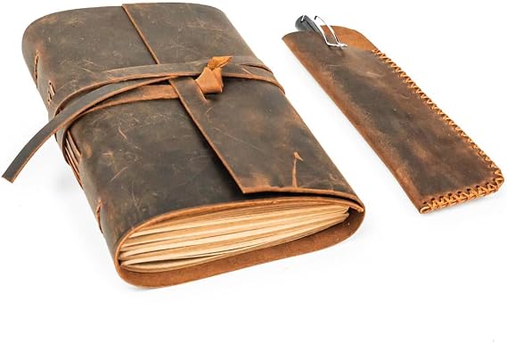 Hakiki Deri Defter Günlük Erkekler ve Kadınlar İçin 260 Kraft Çizgisiz Sayfalar El Yapımı Vintage Kahverengi 5x7 inch A6 Boyutunda