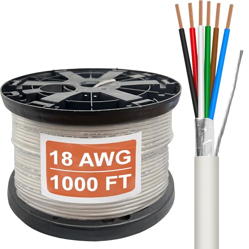 18 Gauge Wire (18 AWG) &ndash; 6 Conductor Stranded Copper Shielded Cable &ndash; 18/6 Home Electrical Wire &ndash; Low Voltage Up to 300V &ndash; CMP/CL3P Low Smoke Plenum Jacket &ndash; USA Made (1000ft - White)