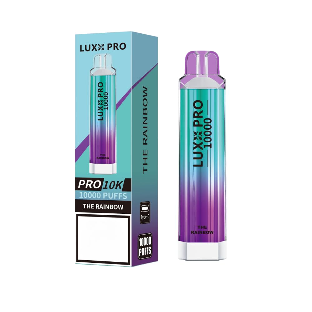 Lux Pro 10000 Puffs Crystal Disposable Vape Device, Rechargeable E-Cigarette, Draw-Activated Mesh Coil Starter Kit Vapes, Trending 10k Fruit Flavours, Nicotine Free 0mg (The Ra-in-bow)
