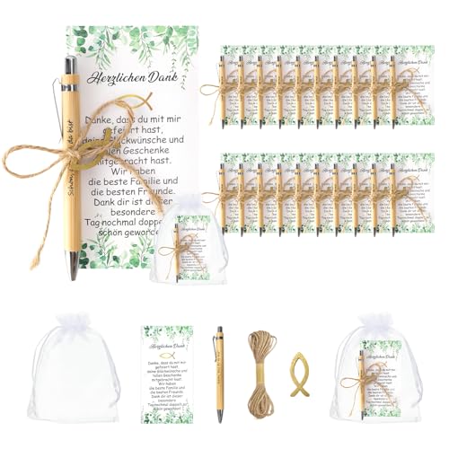 Gastgeschenke Kommunion 20 Sets Schön Dass Du Da Bist Holz Kugelschreiber Stifte Mit Dankeskarte Holz Fische Organzabeutel Dankeschön Taufe Konfirmation Hochzeit Jugendweihe Gast Geschenke