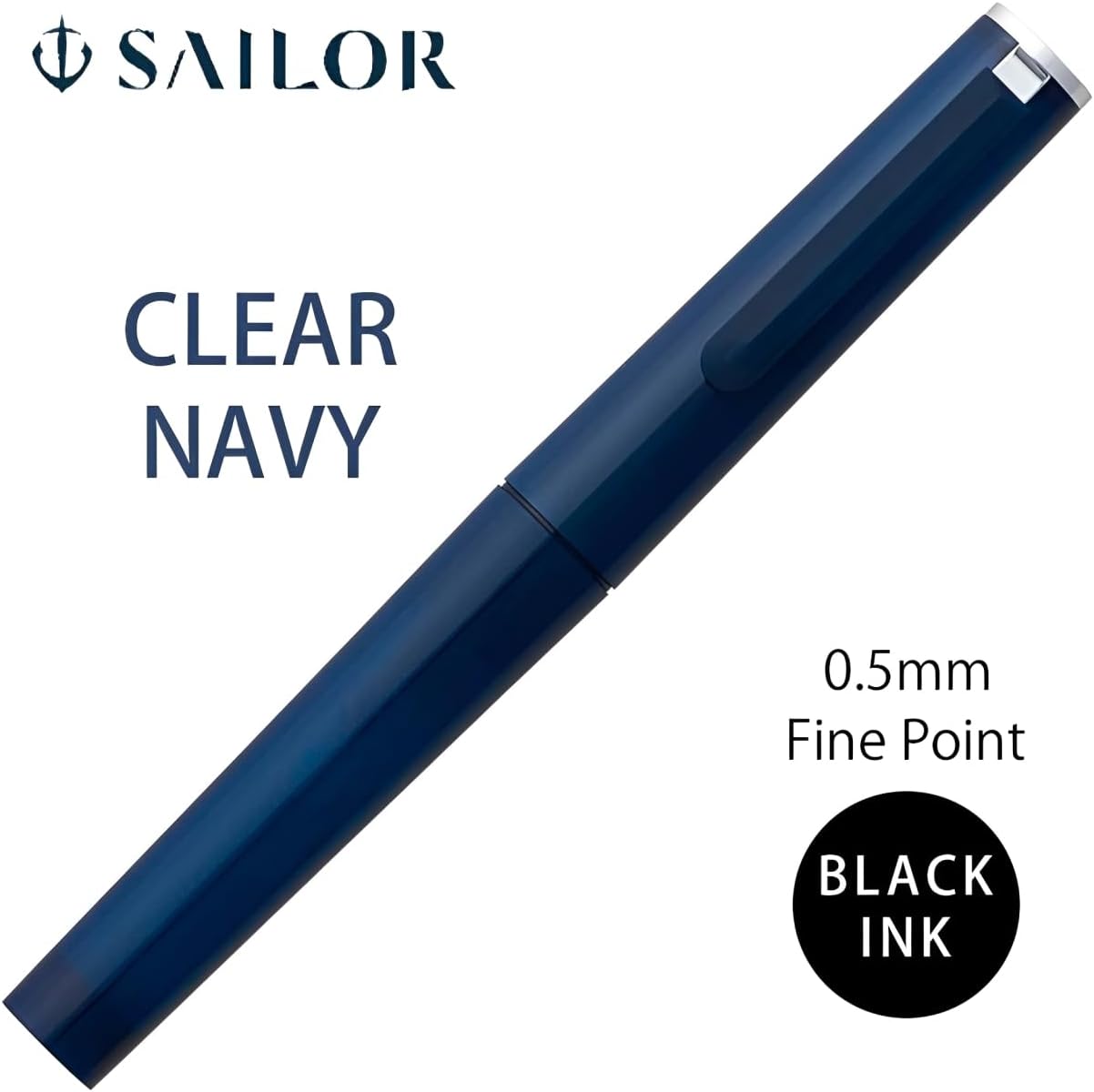 Sailor TUZU Gel Ink Ballpoint Pen, 0.5mm Fine Point (Black), Natural Fit Grip, Limited Edition Clear Navy, 82-0241-142