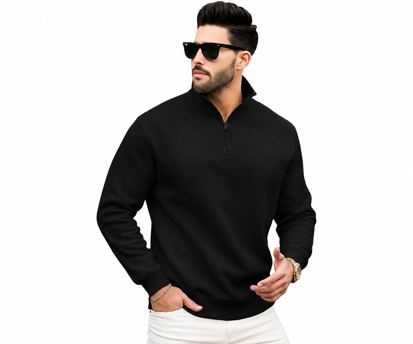 Men’s Black High Neck Sweatshirt | Premium Full Sleeve Zip Neck Winter Sweatshirt for Casual Wear, Gym & Daily Use-picture-25