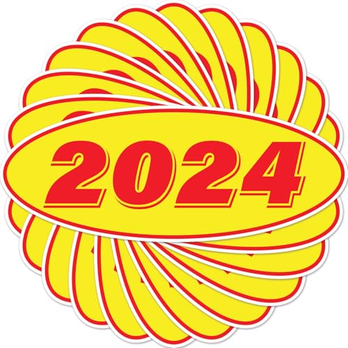 Image of 2024 Car Model Year Windshield Stickers | 14 inch x 5.5 inch Oval Stickers for Car Dealerships, Vehicle Windshields (Pack of 12)
