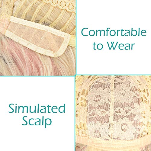 image for VCKOVCKO Blonde Pastel Wavy Wig With Air Bangs Women Short Wavy Bob St