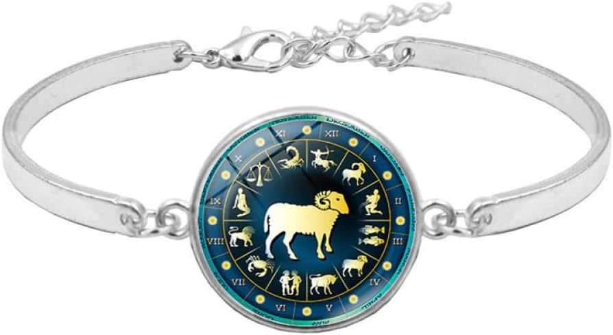 Fashion Zodiac Signs Bracelet Retro 12 Constellations Cabochon Glass Time Charm Adjustable Bangle,Fashion Jewelry Travel Wristbands Accessories