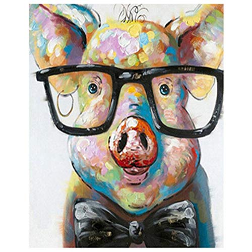 yaoxingfu Sin Marco Cerdos con Gafas Animal Lienzo Decoración de Bodas Imagen artística Regalo 30x45cm