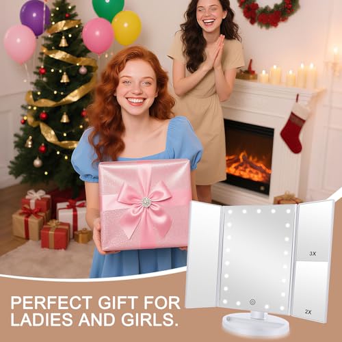 Espejo de maquillaje rectangular con 21 luces LED y lupa miniatura 7