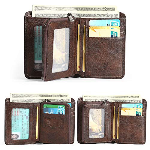 Mens Wallet Zipper Genuine Leather RFID Card Holders Cowhide Zip Coin Pocket Bifold wallets for men3