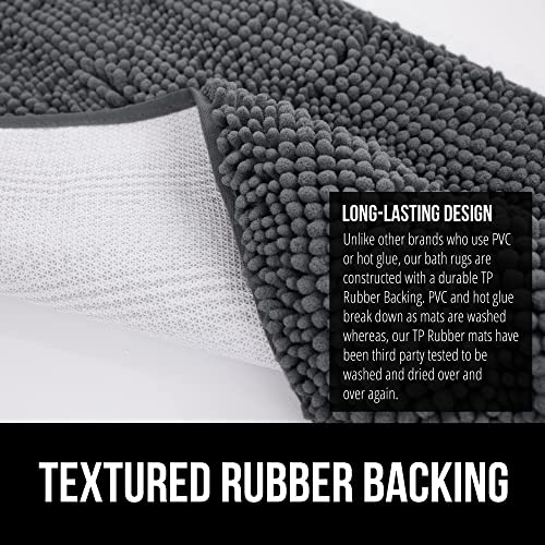 Image of GORILLA GRIP Bath Rug Mat 70x24, Soft Absorbent Chenille, Quick Dry Microfiber Mats, Rubber Backing Washable Shower Floor Rugs, Bathmat Runner, US Designed Bathroom Home Decor Accessories Charcoal