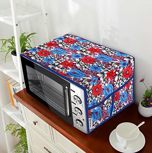 Image of PVC Waterproof 3-Layered Microwave Oven Top Cover With 4 Utility Pockets Suitable for Upto 30 Liter (Color- Blue, Size-36x14 Inches)