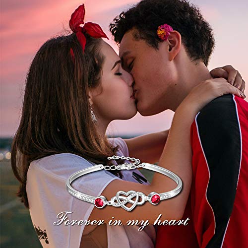 Image of AOBOCO 925 Sterling Silver Infinity Endless Love Heart Birthstone Bangle Bracelet - I Love You Forever Series Adjustable 6-8 in Bracelet with Crystals from Austria Romantic Birthday Jewelry Gift for Women Wife Girlfriend