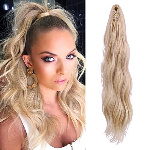 LOMMEL Ponytail Extensions Long Wavy Ponytail Extensions Claw Clip Wave Ponytail Hair for Women Fluffy Synthetic Natural Soft Daily Use(18/613)