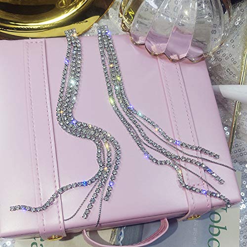 Missgrace Women Dangle Shiny Large Long Tassel Rhinestones Chain Earrings Trendy Unique Full Rhinestones Shiny Bar Disco Earrings Set Jewelry For Women (Style 4) #TOP5