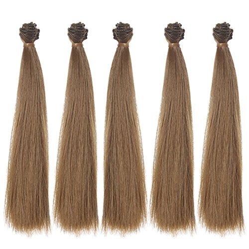 MUZI Wig 5PCS/Lot, 9 Inch x 39 Inch Long Straight Synthetic Hair Brownness Hair Extensions for DIY BJD Blythe Pullip Doll's Wig Handcraft Materials
