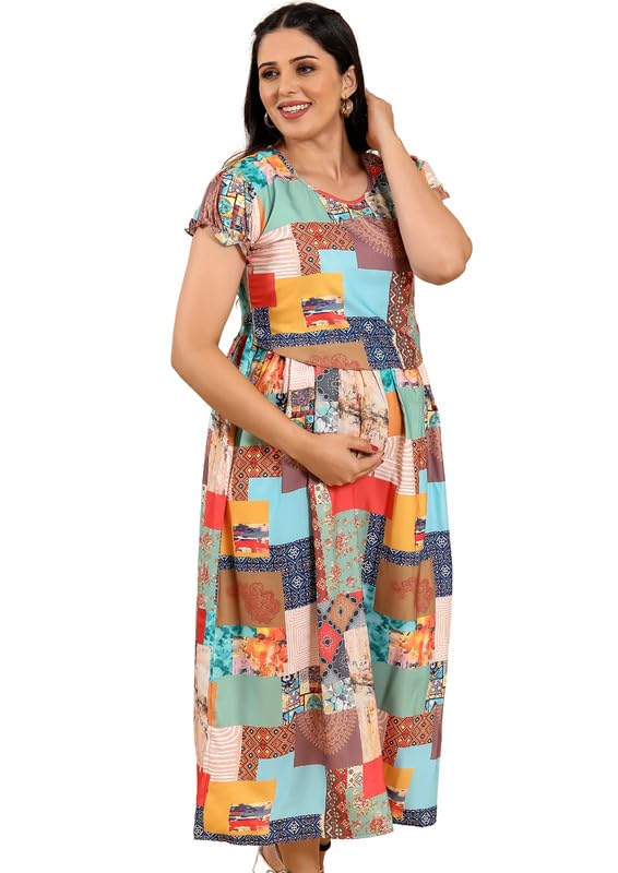 Image of RITIJYA Zipless Feeding Kurtis & Dresses for Women | Zipless Maternity Wear Gown Pregnancy Dress for Nursing Mothers | Viscose Rayon | Stylish & Comfortable | S to 4XL | Washable & Durable