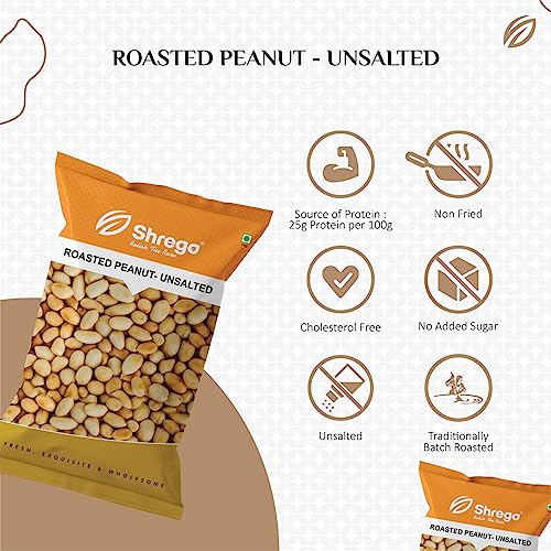 Image of SHREGO Roasted Unsalted Peanuts, Vacuum Packed 1Kg [HoReCa Value Pack | Grade A Peanuts | Roasted NOT Fried | Rich in Protein & Fibre | Groundnut | Healthy Snack | Singdana | Skin Removed | Fresh | No Artificial Flavour ] (UNSALTED, 1 KG)