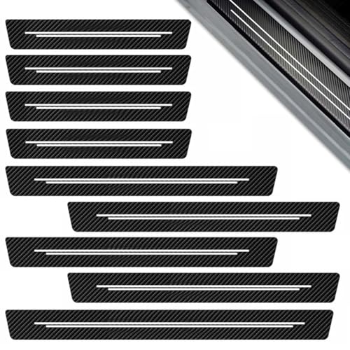 Vylro 9 Piezas Umbral de Puerta de Coche, Universales Tiras Protectoras de Fibra de Carbono Negro, Antide Slizante Antiarañazos Protectores Umbral Puerta, para Varios Modelos