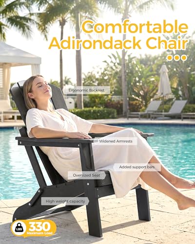 Image of Folding Adirondack Chair Set of 2, Lightweight-Portable HDPE Patio Chair, All-Weather Space-Saving Foldable Fire Pit Seating for Camping, Backyard, Deck-Grey