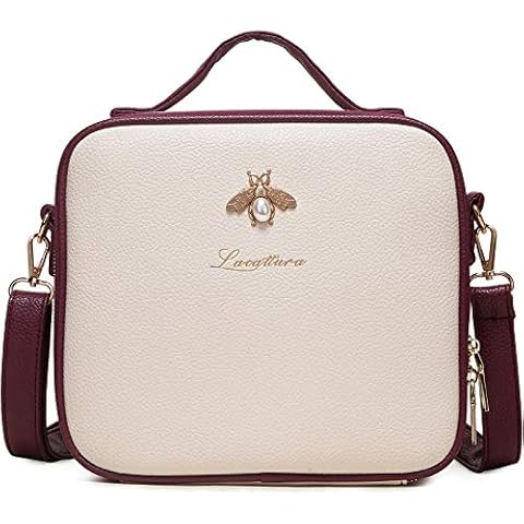 LACATTURA Travel Makeup bag, Leather Makeup Train Case Cosmetic Organizer for Makeup Brushes Toiletry Digital Accessories, Portable Artist Storage Bag With Shoulder Strap for Women lady White Cover