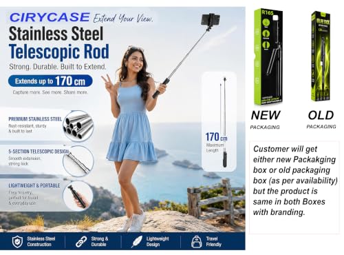 Image of CIRYCASE Phone Tripod, Flexible Tabletop & Travel Tripods with Wireless Remote, 360 Rotating Portable (Selfie Tripod Handle Grip with Light)