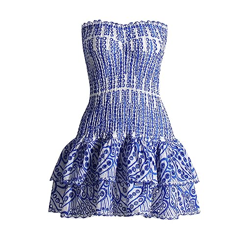 YELLOOP Vintage Dress for Women Y2k Dresses Tube Dress for Women Strapless Dress for Women Going Out Dresses (Blue,S,Small)