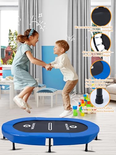 Welmotive Ovales Indoor Trampolin für 2 Personen geräuscharm belastbar bis 150kg Ideal für Kinder & Erwachsene Fitness Muskelaufbau Gewichtskontrolle Sicher mit 40 Federn Geschenkidee Dunkelblau
