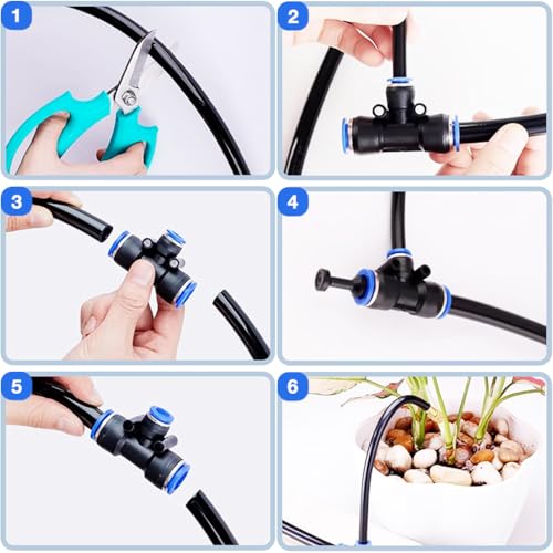 Image of HASTHIP Automatic Garden Watering System - Slow Drip Irrigation Kit with Tee Connector - Garden Water Dripper for Plants with 15M Long Drip Water Pipe - Outdoor Lawn & Garden Watering Equipment