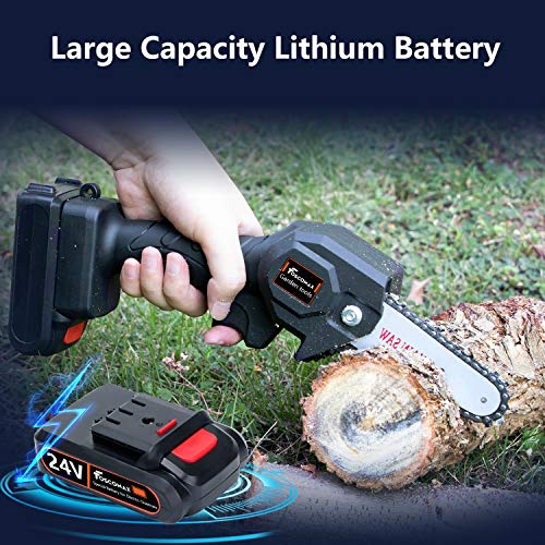 Foscomax Chainsaw, 4 Inch 24V Electric Chainsaw with Brushless Motor, Handheld Mini Chainsaw, Cordless Rechargeable Chain Saw, Pruning Shears for Tree Branch Wood Cutting