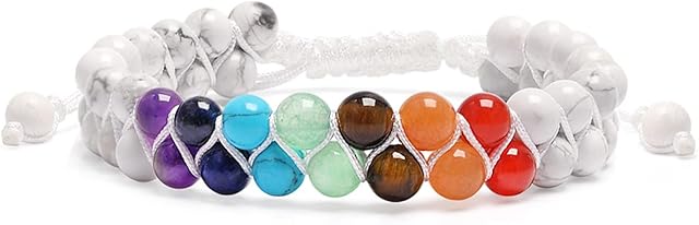 XIANNVXI 7 Chakra Bracelets for Women Men Crystal Bracelets Gemstones Beaded Bracelets Double Layer Adjustable Rope Healing Beacelets