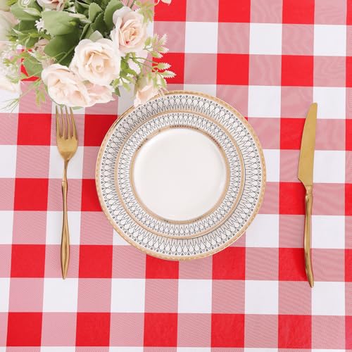 Image of misaya 2 Pack Waterproof Vinyl Table Cloth, Buffalo Flannel Backed Tablecloth, Wipeable Plastic Table Cover for Dinner, Kitchen, Outdoor (54 inch x 54 inch, Red and White)