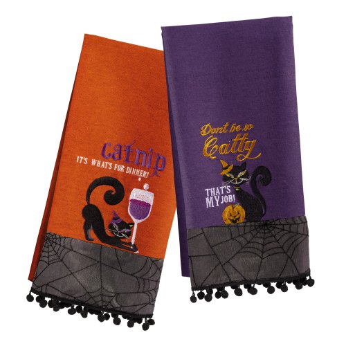 Grasslands Road Pretty Wicked Black Cat Tea Towel Set, Two Styles