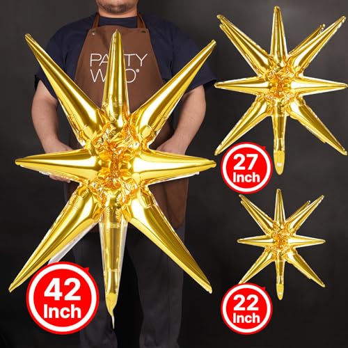 Image of PartyWoo Metallic Gold Star Spike Balloons 10pcs Explosion Foil Balloons