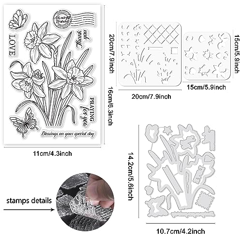 ORIGACH Realistic Daffodil Flower Stamps and Die and Layering Coloring Stencil Bundle for Card Making Album Arts Crafts Supplies - Image 2