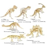 3D Wooden Animal Puzzle T-rex,Spinosaurus,Longhom,Brontosaurus,Tricerotops,Stegosaurus 3D DIY Assembly Model Gift Toy for Kids and Adults (6 Piece/Set)