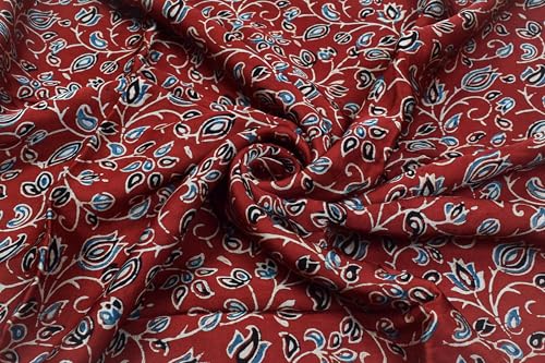 Image of Ethnics of Kutch Women's Ajrakh Modal Silk Natural Dye Hand Block Print Unstitched Kurta Fabric Mtr Length (3 Mtrs - Red 17102O)