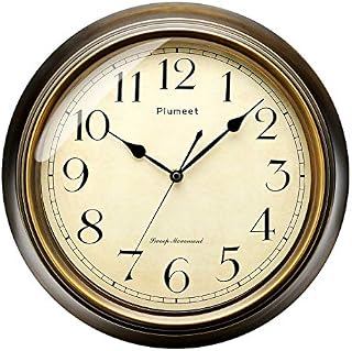 Plumeet Retro Wall Clock 10'' Non Ticking Classic Silent Metal Wall Clocks Decorative Kitchen Living Room Bedroom - Battery Operated (10'', Arabic Numerals)