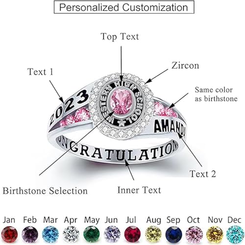 Personalized Engraved Birthstone Graduation Ring Gift for Graduates, March Birthstone Jewellery, Birthstone Ring, Custom Name ring, for Graduation Ceremony, Keepsake, or Anniversary2