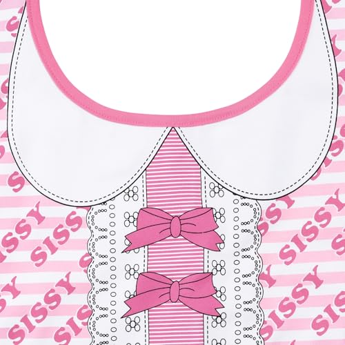 Littleforbig Cotton Waterproof Babydoll Printed Adult Bib with Adjustable Hook-and-Loop Fastener Closure - Pretty in Pink Sissy Bib3