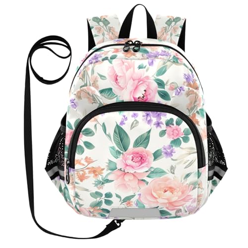 Rose Blossom Floral Ivory Toddler Harness Backpack for Boys Girls 3-6 Years Kids Backpack with Anti Lost Safety Leash Child Leash Backpack for Travel Walking Preschool