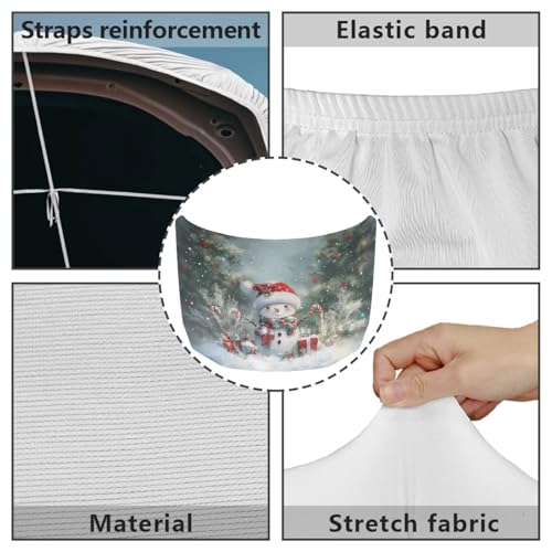 Image of Car Hood Cover Stretchable Auto Hood Wrap Blankets Waterproof Auto Decorative Accessories for Compact Sedans SUV Trucks Van (Christmas Snowman and Christmas Tree Design)