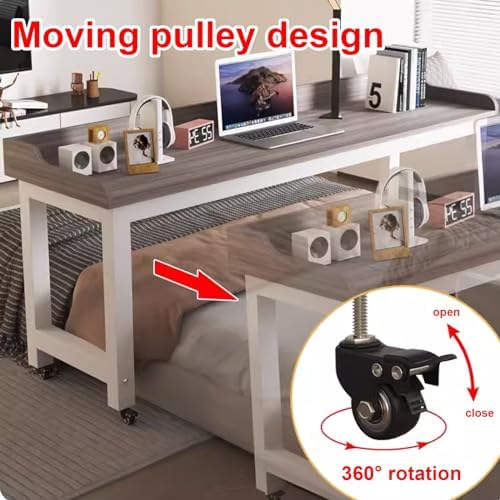 Multi-Functional Rolling Overbed Table with Wheels - Portable Laptop Cart & Bar Table for King Size Bed - Ideal for Dining, Working, & Relaxing - 120x50cm