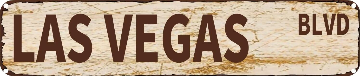 Vintage Tin Sign Retro Metal Wall Decor LAS VEGAS BLVD Rustic Aluminum Plaque for Home,Bar,Kitchen,Garage,Man Cave 4x16 Inch