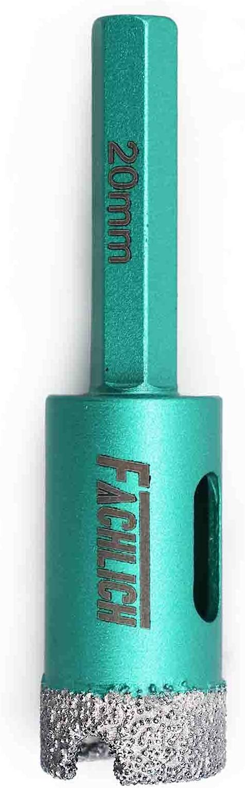 FACHLICH Dry Diamond Drill Bits,Diameter 4/5"(20mm) with Hex Shank Connection for Granite Marble Tile Porcelain Ceramic Hard Materials